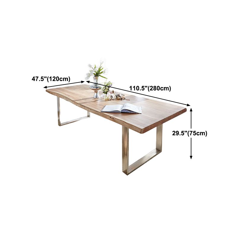Modern Pine Wood Table for Restaurant Rectangle Dining Table with Silver Double Pedestal Clearhalo 'Dining Tables & Seating' 'Dining Tables' 'dining_table' 'furn' 'furn_dining_table' 'Furniture' 'furniture_dining_table' 'Kitchen & Dining Furniture' 'kitchen' 'kitchen_dining_table' 1200x1200_1ff4144e-7140-4f75-9e16-6b904cd711af