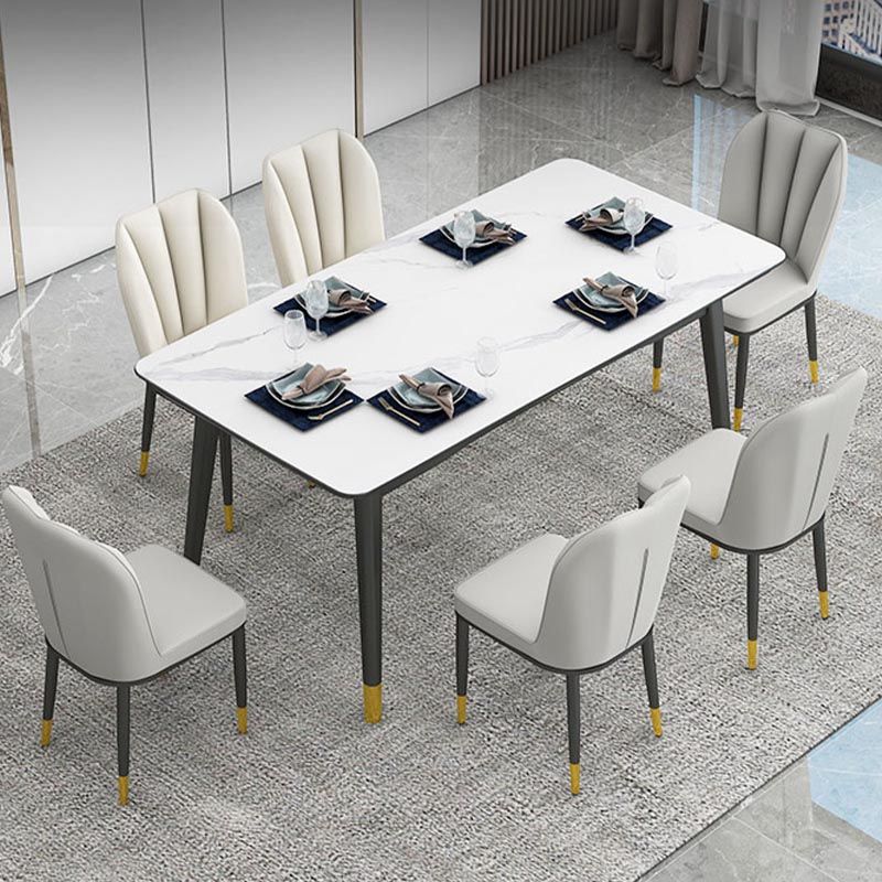Rechthoekige gesinterde stenen eettafel luxe 4 poten meubels in matte afwerking voor thuis