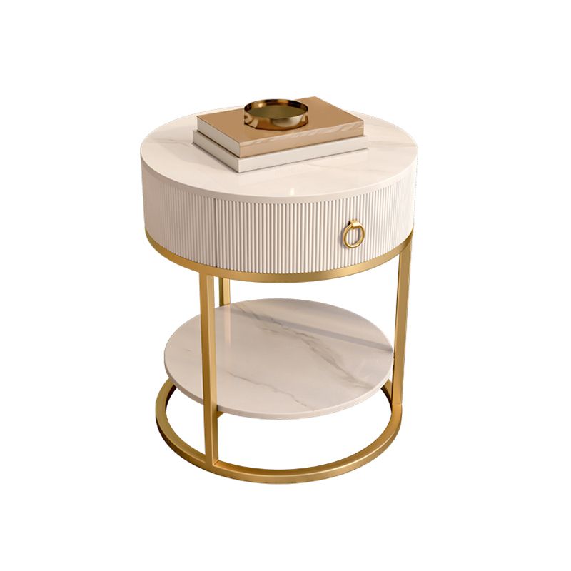 Round Slate Top End Table 22.83" Tall Iron Frame Side Table with Storage Clearhalo 'Coffee & Accent Tables' 'End & Side Tables' 'end_side_tables' 'furn' 'furn_end_side_tables' 'Furniture' 'Living Room Furniture' 1200x1200_1ffb7825-15e8-476f-b9f6-df13bbc9a765