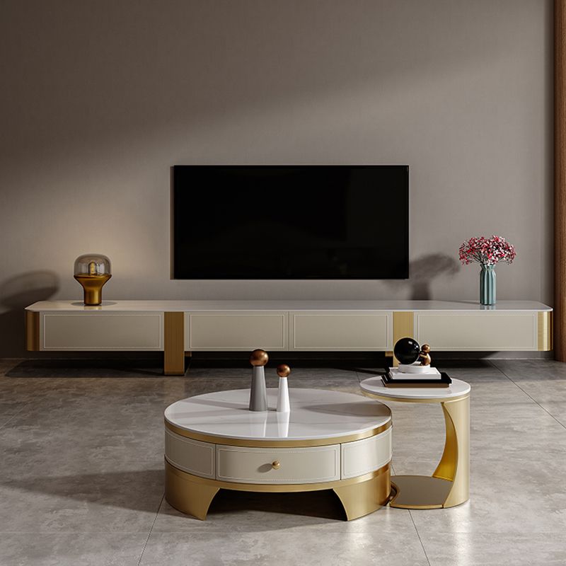 Stone TV Stand Console Glam 4 Drawers Media Console with Metal Legs Clearhalo 'furn' 'furn_tv_stands_entertainment_centers' 'Furniture' 'Living Room Furniture' 'TV Stands & Entertainment Centers' 'TV Stands & Media Storage Furniture' 'tv_stands_entertainment_centers' 1200x1200_1ffe8be8-57c6-4208-b944-72487ac5e949