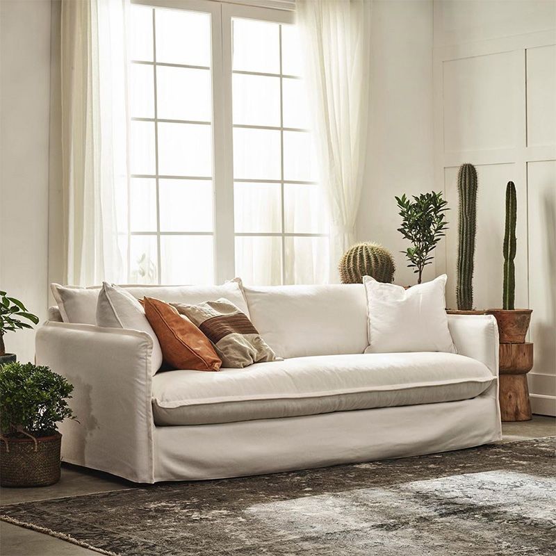 Contemporary Linen Square Arm Standard Sofa with Loose Back for Living Room, White Clearhalo 'furn' 'furn_sofas' 'Furniture' 'furniture_sofas' 'kitchen' 'kitchen_sofas' 'Living Room Furniture' 'Sofa' 'sofas' 1200x1200_20005265-5f71-49fa-af7f-0ee417994662