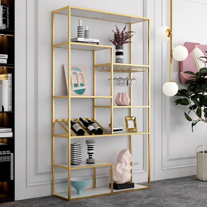 Metal Floor Wine Bottle & Glass Rack Modern Wine Rack Kit with Shelf