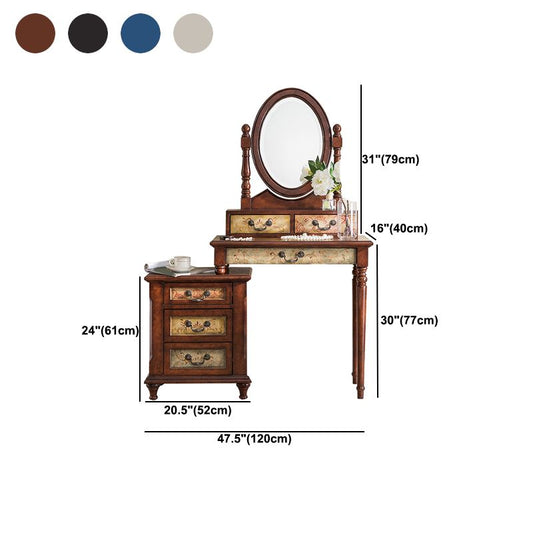 Victorian Vanity Set Solid Wood Drawers Included Makeup Dressing Table With Mirror & Stool Clearhalo 'Bedroom Furniture' 'furn' 'furn_makeup_vanities' 'Furniture' 'Makeup Vanities' 'makeup_vanities' 1200x1200_2004df23-d88c-49a3-a89c-e1e4f3056836