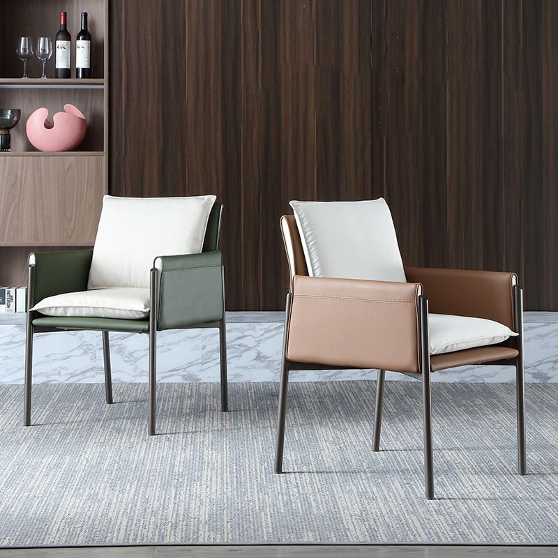 Contemporary Leather Curved and Fabric Chair Parsons Arm Chair for Home Clearhalo ' kitchen&dining_furn' 'Dining Chairs' 'Dining Tables & Seating' 'dining_chair' 'furn' 'furn_dining_chair' 'Furniture' 'furniture_dining_chair' 'Kitchen & Dining Furniture' 'kitchen' 1200x1200_2005edf4-d1c8-482e-887a-7309d581d489