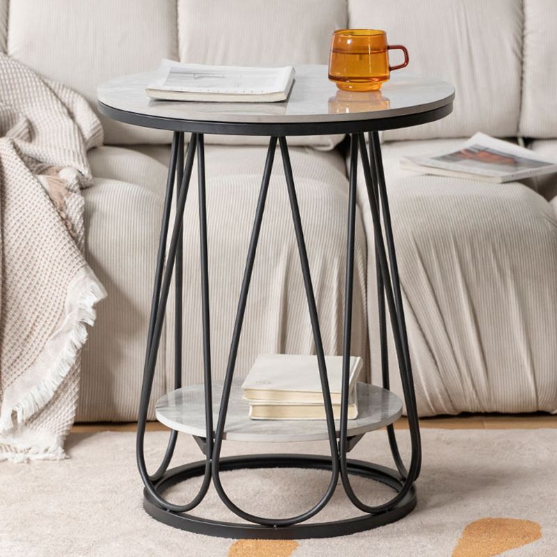 23.6 "Tall Modern Round Side End Table One Shelf bijzettafel met metalen frame