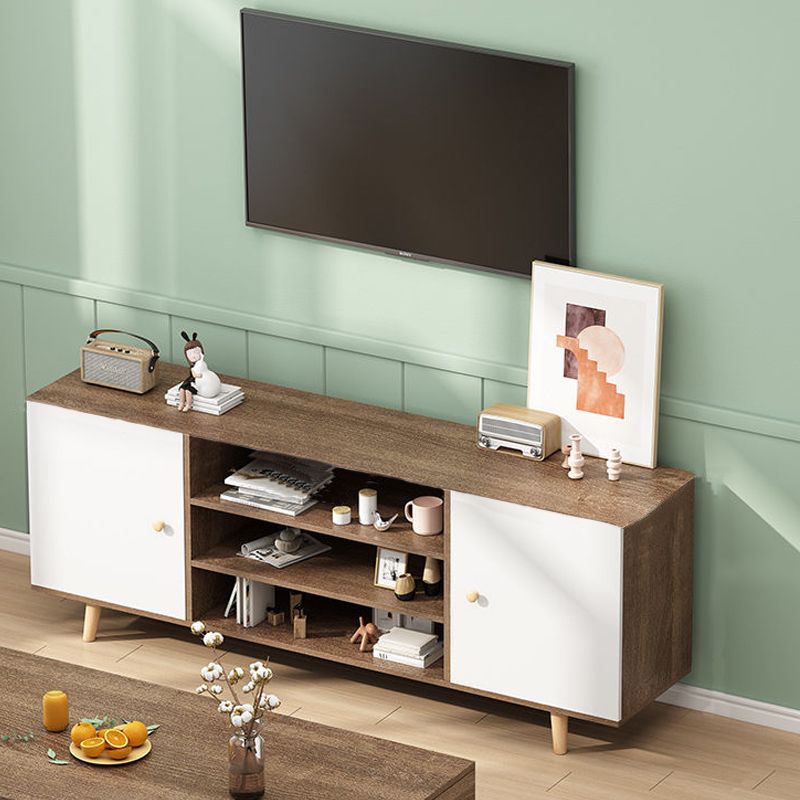 Open Shelving TV Stand Console Engineered Wood Stand Console with Wooden Legs
