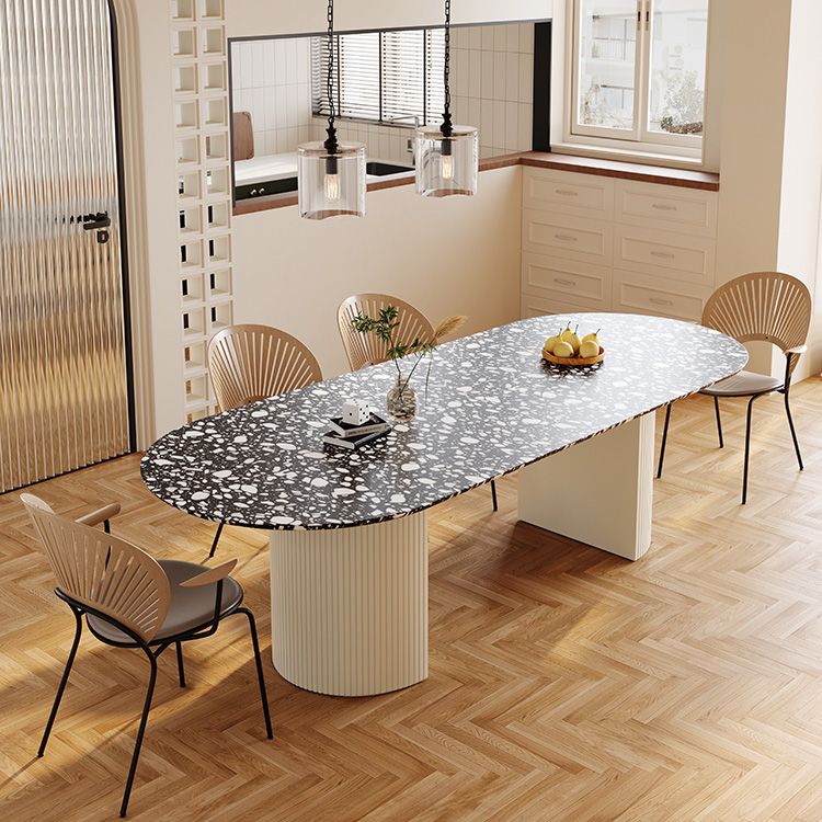 Stone Dining Site Table Contemporary Style Oval Table with Double Pedestal