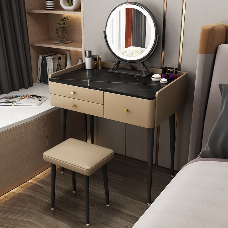 Glam 31.49 " Height Slate Table Top Makeup Vanity Stool with 3 Drawers Clearhalo 'Bedroom Furniture' 'furn' 'furn_makeup_vanities' 'Furniture' 'Makeup Vanities' 'makeup_vanities' 1200x1200_200b6b72-ac41-422f-bc82-f79e6af875f4