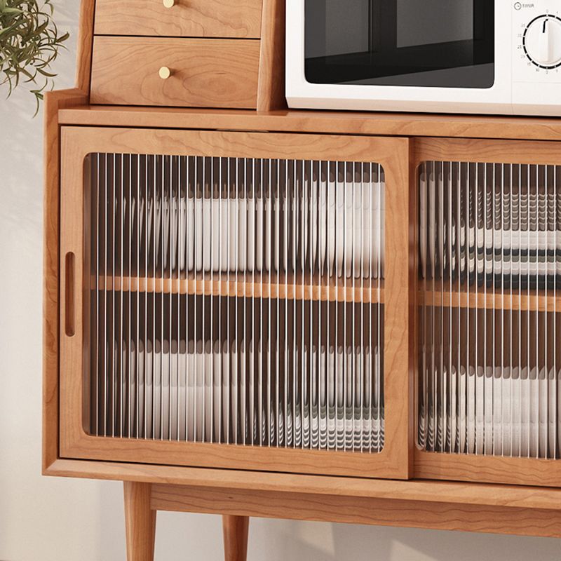 Puertas de vidrio de caña contemporánea de madera gabinete de porcelana con cajones