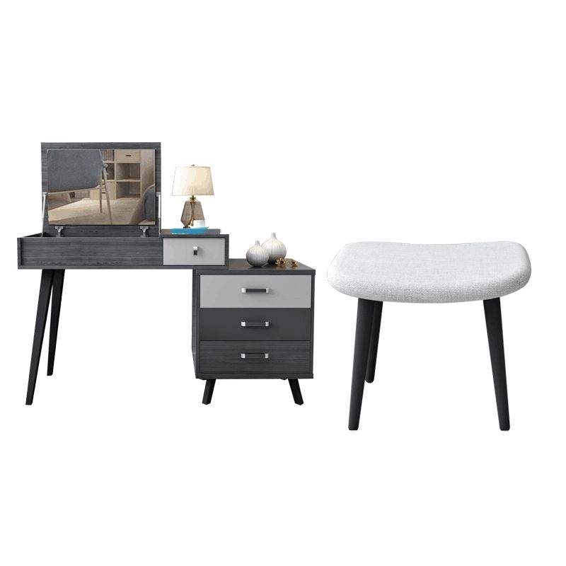 Contemporary Flip-Top Vanity Dressing Table Set in Gray with Drawers