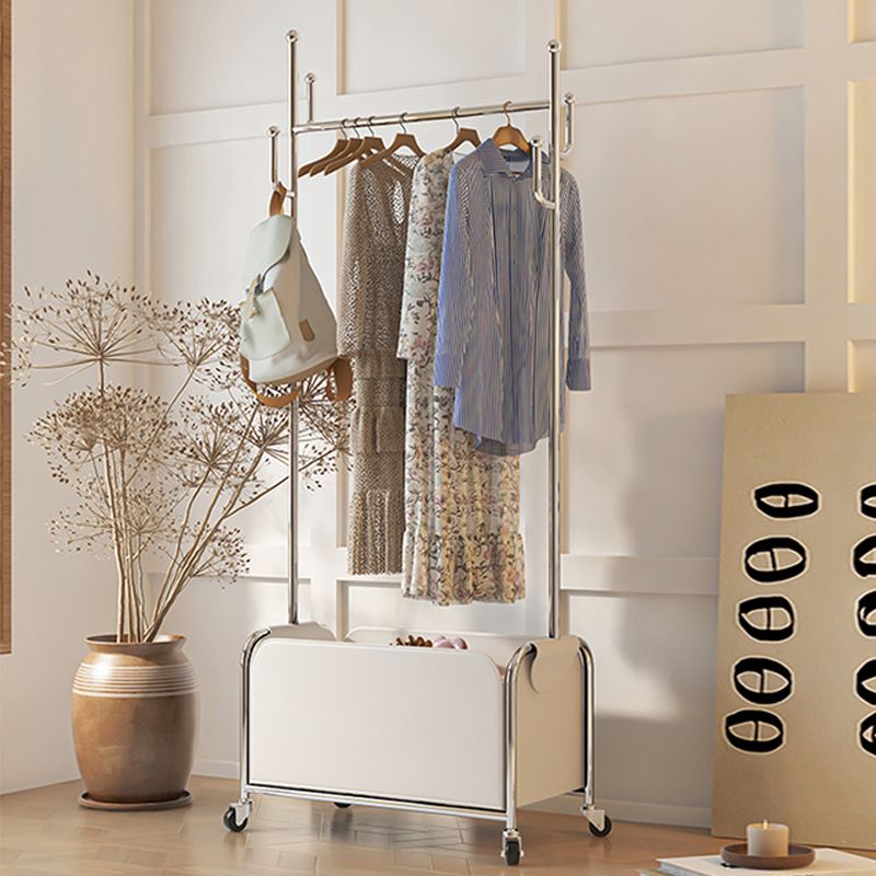 Glam Coat Hanger Metal Frame Free Standing PU Leather Basket Coat Rack with Shelves Clearhalo 'Entry & Mudroom Furniture' 'furn' 'furn_hall_tree_coat_racks' 'Furniture' 'Hall Trees & Coat Racks' 'hall_tree_coat_racks' 1200x1200_2011a810-7f2d-4477-8ff5-e7727fa306e6