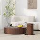 Contemporary Round Wood Coffee Table Drum Base Cocktail Table