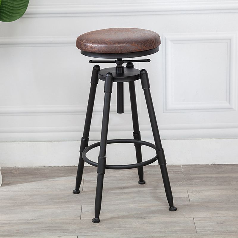 Industrial Metal Barstool Low Back Wood Footrest Adjustable Stool with Swivel
