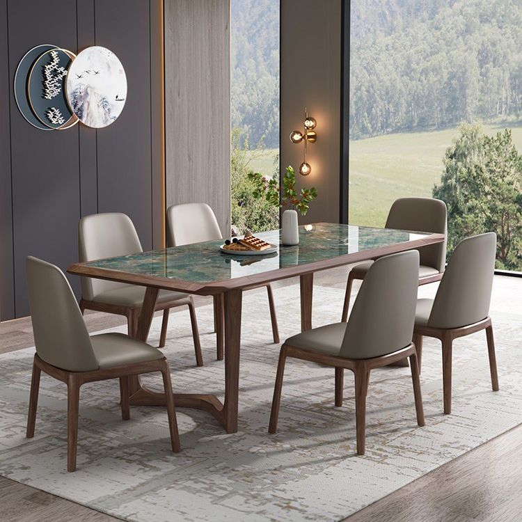 Brown Finish Legs Dining Site Table Modern Stone Top Rectangle Counter Dining Table Clearhalo 'Dining Tables & Seating' 'Dining Tables' 'dining_table' 'furn' 'furn_dining_table' 'Furniture' 'furniture_dining_table' 'Kitchen & Dining Furniture' 1200x1200_2018d73e-10af-44fe-8305-543f845d07f0