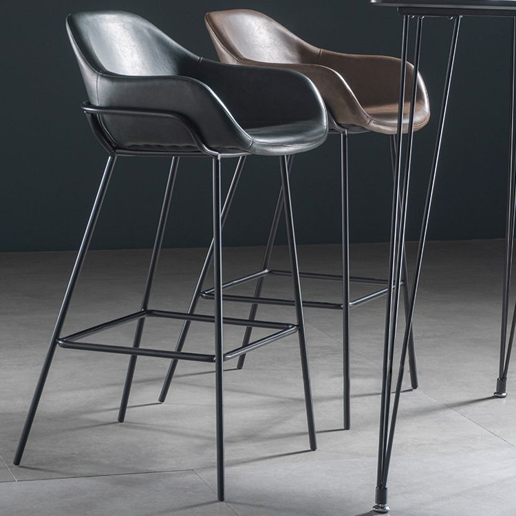 Industrial Iron Low Back Barstool Simple Indoor Tall Stool with Leather Seat Clearhalo 'Bar Furniture' 'Bar Stools' 'bar_stools' 'furn' 'furn_bar_stools' 'furniture_bar_stools' 'Kitchen & Dining Furniture' 'kitchen&dining_furn' 'kitchen' 'kitchen_furn' Furniture' 1200x1200_2018f448-a177-4792-a6ee-c8c78dfe3354