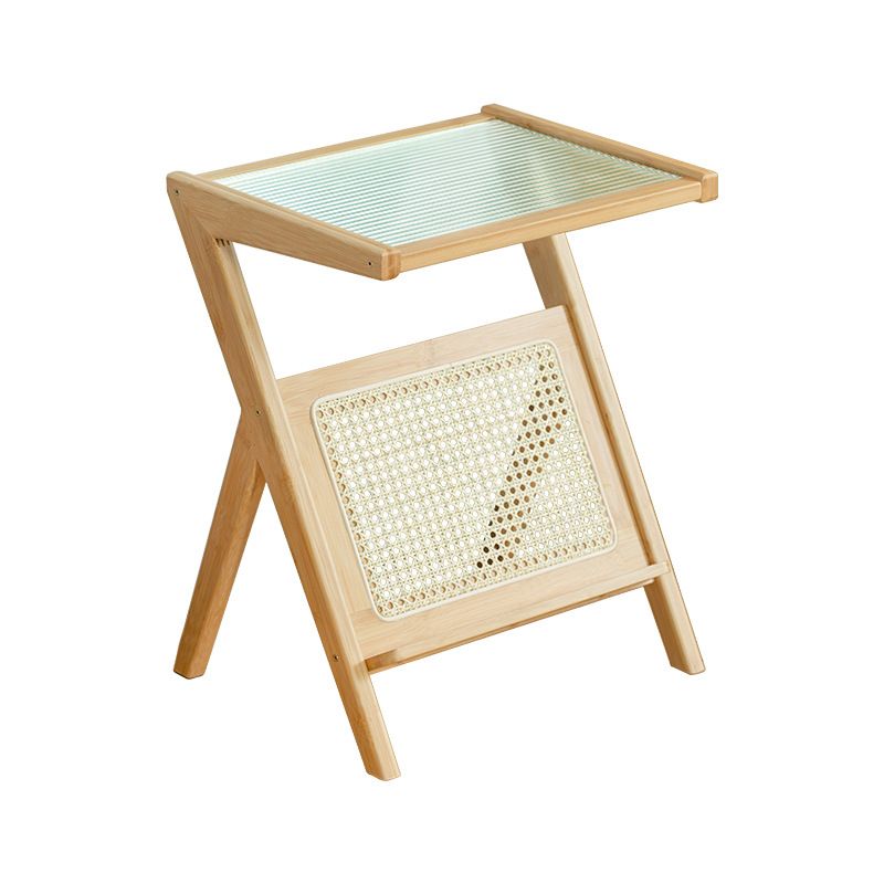 Modern Style Bamboo Rattan Material Glass Desktop Rectangular Side Table