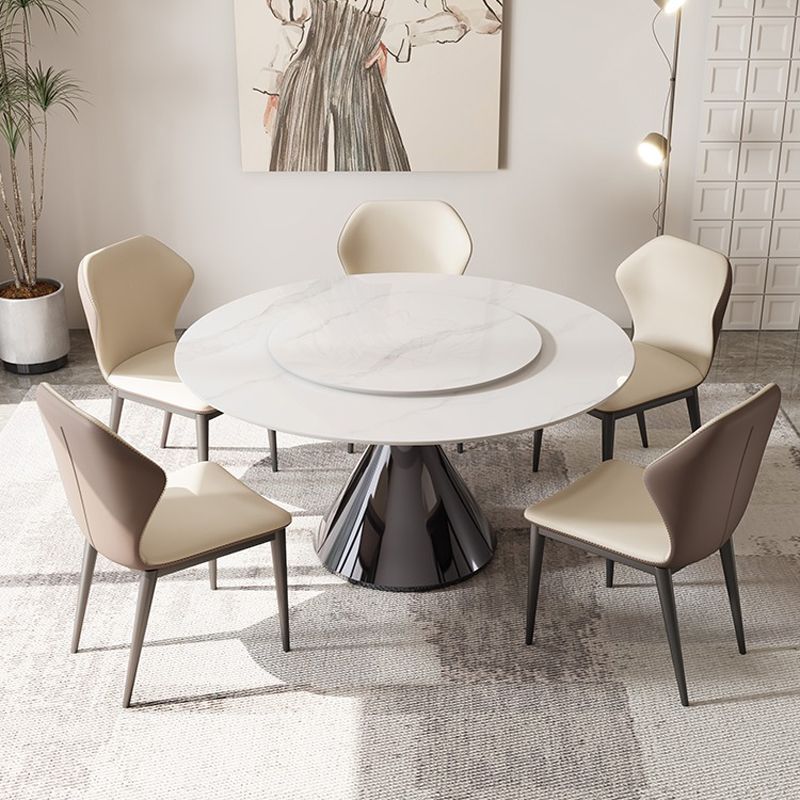 Modern Round Dining Table Stone Dining Table with Metal Pedestal Clearhalo 'Dining Tables & Seating' 'Dining Tables' 'dining_table' 'furn' 'furn_dining_table' 'Furniture' 'Kitchen & Dining Furniture' 1200x1200_201cb262-1bdd-4125-845f-c1a4efd34d3b