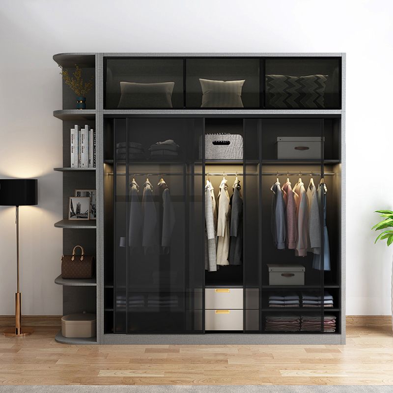 Schwarzer Kleiderschrank, zeitgenössischer Glas-Kleiderschrank für Zuhause