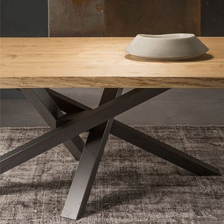Pine Solid Wood Dining Table Single Pedestal Metallic Base Rectangle Table for Home Clearhalo ' dining_table' 'Dining Tables & Seating' 'Dining Tables' 'furn' 'furn_dining_table' 'Furniture' 'furniture_dining_table' 'Kitchen & Dining Furniture' 'kitchen&dining_furn' 'kitchen' 'kitchen_dining_table' 1200x1200_201f4ae3-a82b-4616-b59b-a7783d88b2bc