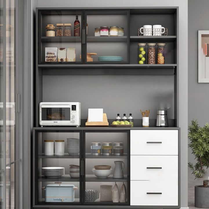 Contemporary Buffet Table Glass Doors Faux Wood Buffet Stand with Doors for Kitchen Clearhalo 'buffet_sideboard' 'Buffets & Sideboards' 'furn' 'furn_buffet_sideboard' 'Furniture' 'Kitchen & Dining Furniture' 1200x1200_202005b1-669f-40b8-8bfd-46f7ebf7320c