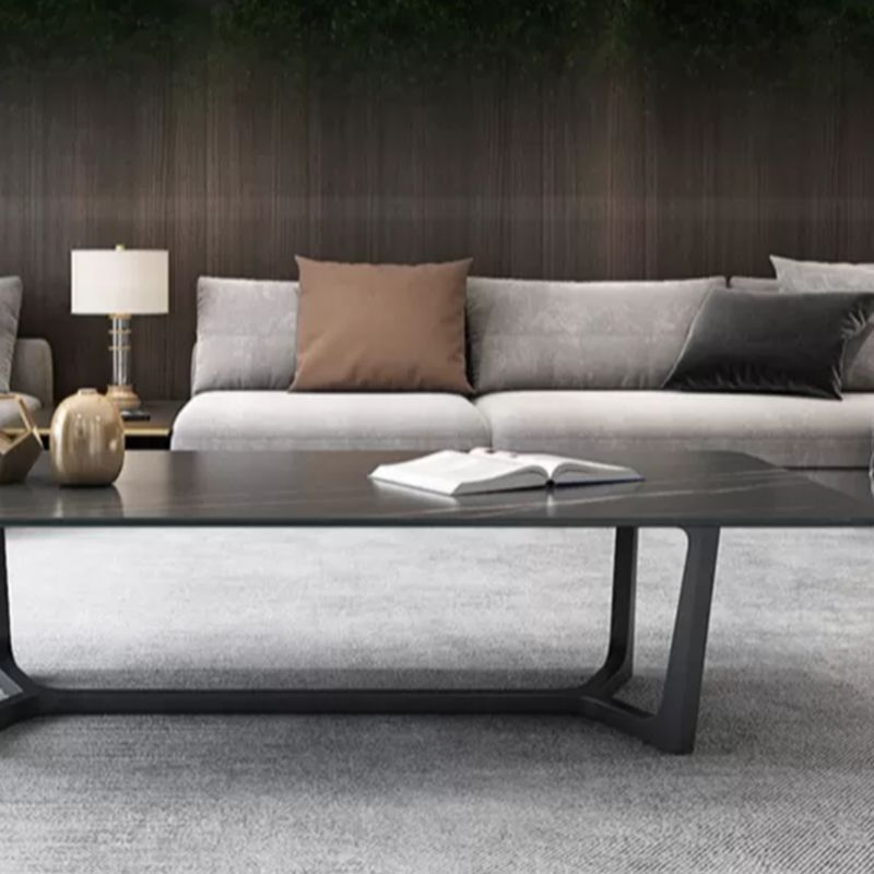 Modern Style Rectangular Slate Table with Metal Trestle Type Base Coffee Table