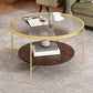 Mesa de centro individual contemporánea con tapa de cristal redonda de 4 patas y estante de almacenamiento
