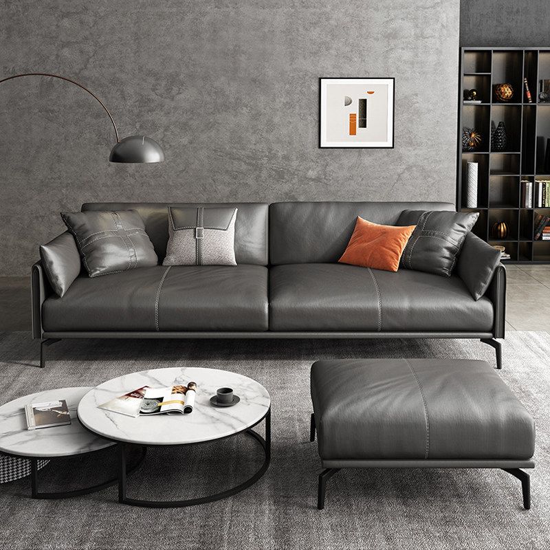 Black Upholstered with Pillow Back Against Leather/leather Seat Clearhalo 'furn' 'furn_sofas' 'Furniture' 'furniture_sofas' 'kitchen' 'kitchen_sofas' 'Living Room Furniture' 'Sofa' 'sofas' 1200x1200_2027a991-fdf6-441b-a24f-0781e5644341