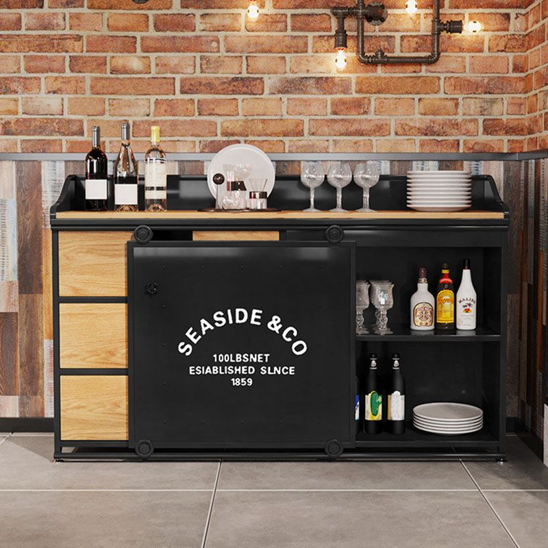 Modern Iron and Wood Sideboard 35"H Dining Room 3 Drawer Server with Sliding Door Clearhalo 'buffet_sideboard' 'Buffets & Sideboards' 'furn' 'furn_buffet_sideboard' 'Furniture' 'Kitchen & Dining Furniture' 1200x1200_202addeb-5d90-4ff7-9822-0358cfd828e7