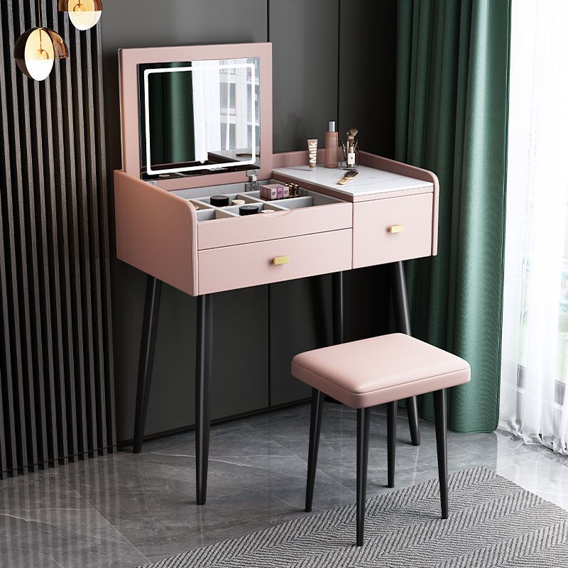 Flip Vanity in marmo singolo con sgabello imbottito Specchio a specchio da vanità