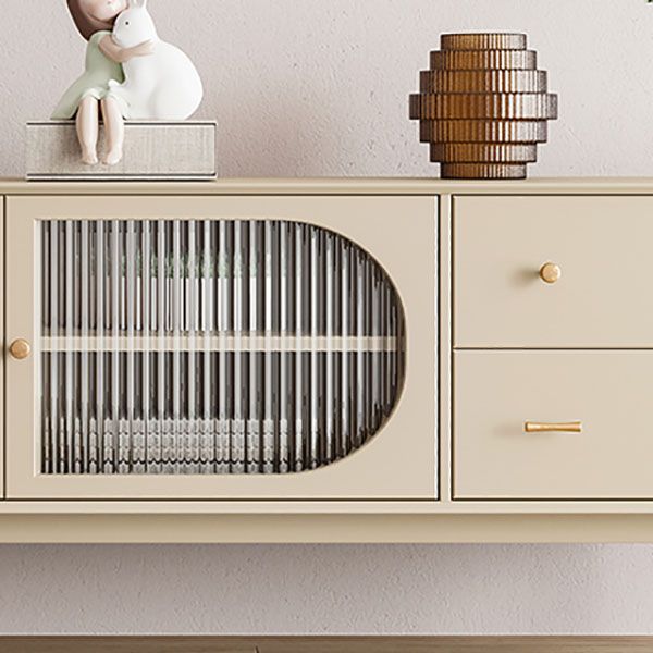 Buffet de salle à manger beige glam pour la cuisine buffet en faux bois avec armoires