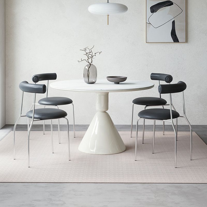 Contemporary Kitchen Dinner Table Stone Round Pedestal Dining Table