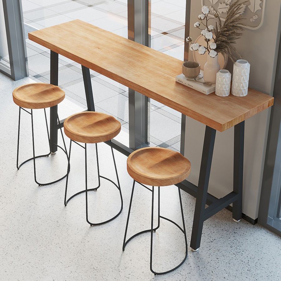 Modern Wood Bistro Bar Table with Rectangle Table Top Black Trestle Table - 42" H Clearhalo 'Bar Furniture' 'Bar Tables' 'bar_tables' 'furn' 'furn_bar_tables' 'Furniture' 'furniture_bar_tables' 'Kitchen & Dining Furniture' 1200x1200_202e340c-260f-49b9-a067-fb89d874a05b