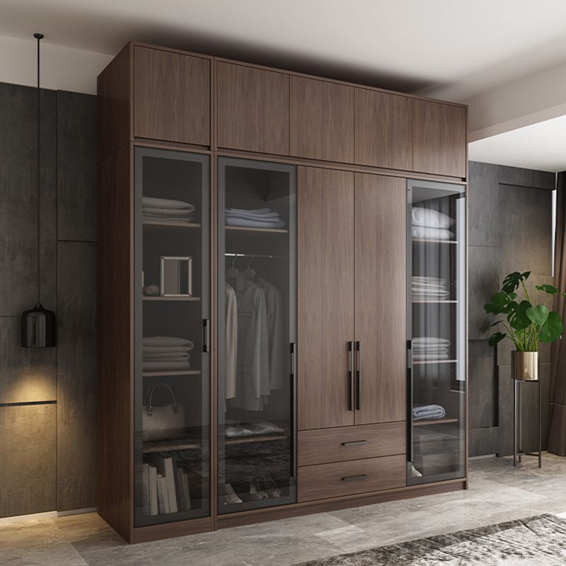 Armadio in legno marrone armadio moderno guardaroba autoportante con cassetti di sé