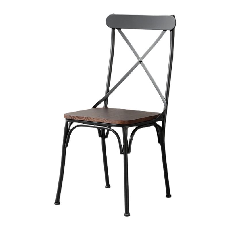 Industrial Coffee Shop Metal Side Chair Black Cross Back Folding Chair Clearhalo ' kitchen&dining_furn' 'Dining Chairs' 'Dining Tables & Seating' 'dining_chair' 'furn' 'furn_dining_chair' 'Furniture' 'furniture_dining_chair' 'Kitchen & Dining Furniture' 'kitchen' 1200x1200_2034a7ad-8166-4f2d-b1f1-739408b39565