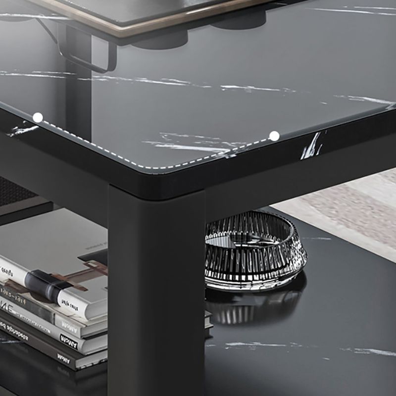 Glam Frame Salontafel Leisteen Cocktailtafel met Opbergplank voor Woonkamer