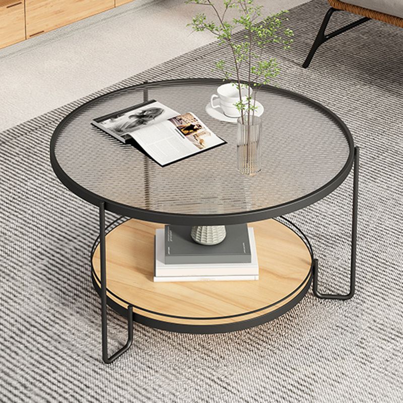 17.72" Tall Contemporary Style Cocktail Table Glass Top Round Coffee Table
