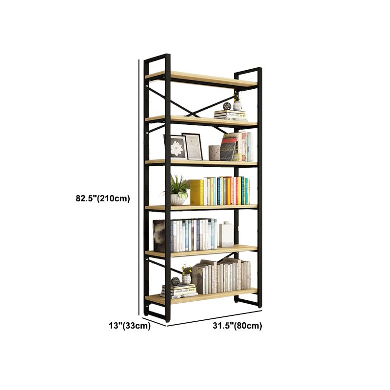 Contemporary Metal and Wooden Shelf Bookcase Open Book Shelf for Study Room