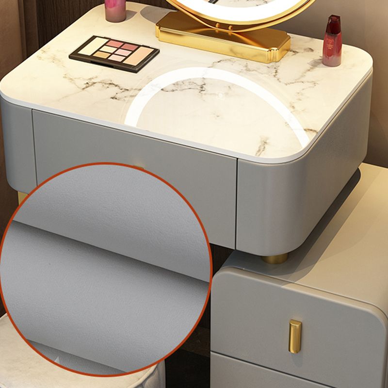 Mirror & 3 Drawers Wood Makeup Vanity Stone Top Dressing Table