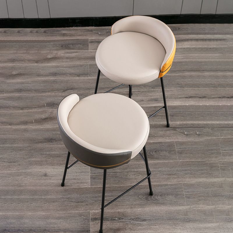 Industrial Metal Stool Faux Leather Round Seat Upholstered Counter Stool