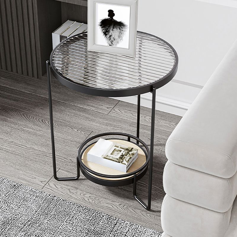 23.6" Tall Round Glass Top Side Table Iron Frame Base End Table with Shelf Clearhalo 'Coffee & Accent Tables' 'End & Side Tables' 'end_side_tables' 'furn' 'furn_end_side_tables' 'Furniture' 'Living Room Furniture' 1200x1200_203cf82b-aea7-4a8a-8eb1-25fdd151ce70
