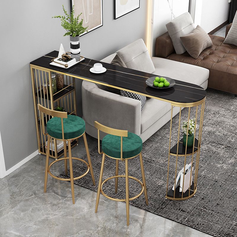 Marble Glam Counter Table with Specialty Top Gold Double Pedestal Table - 42" H Clearhalo 'Bar Furniture' 'Bar Tables' 'bar_tables' 'furn' 'furn_bar_tables' 'Furniture' 'furniture_bar_tables' 'Kitchen & Dining Furniture' 1200x1200_203e4dca-b113-4da5-a4a6-7c206443a659