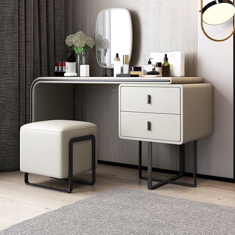 Table de casse-toi de maquillage de vanité en faux cuir avec tabouret et miroir - 39,37 "W