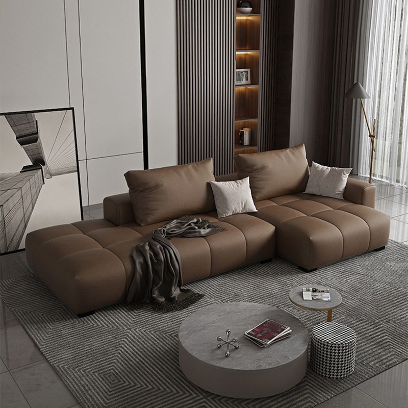 Dark Brown Cushion Back Contemporary Storage Faux Leather Sofa Clearhalo 'furn' 'furn_sectionals' 'Furniture' 'furniture_sectionals' 'Living Room Furniture' 'Sectionals' 1200x1200_20413eaf-8301-41cb-9d4d-0bc0f3fa9c91