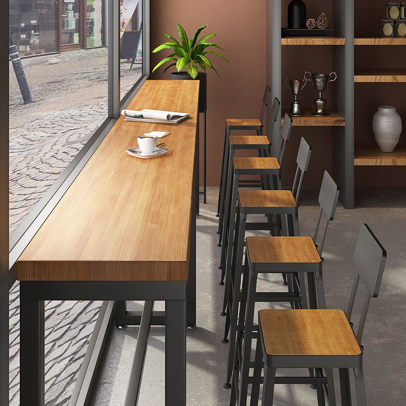 Table de bar industrielle en bois massif, rectangulaire, hauteur de barre, pour l'intérieur