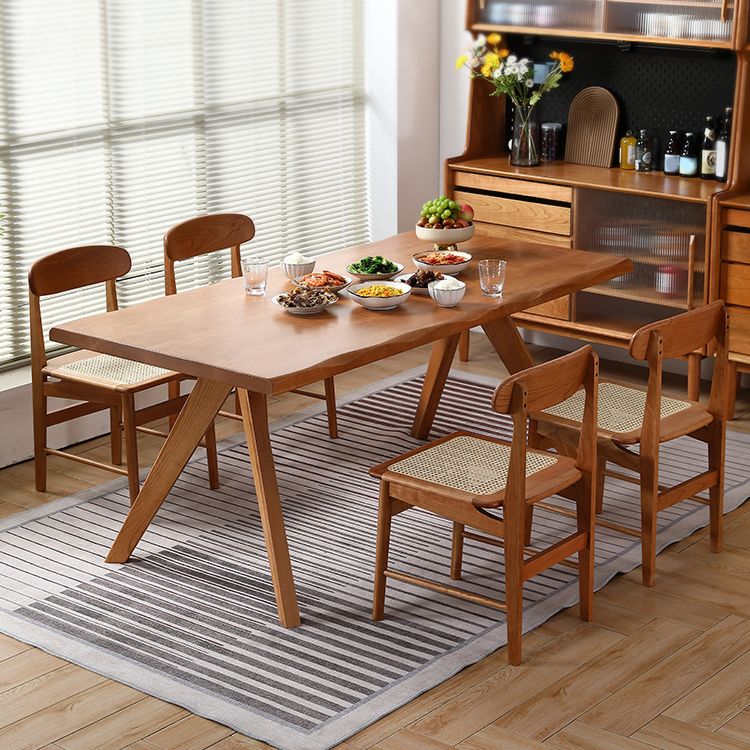 モダンなスタイルの家具5/7 PCS長方形のソリッドウッドダイナーテーブルとダイニングチェア