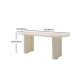 Modern Linen White Finish Oval Stone Top Dining Table with Double Pedestal Base