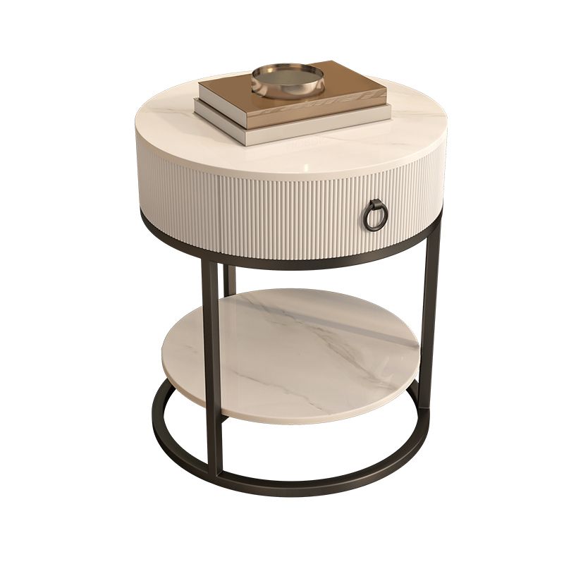 Round Slate Top End Table 22.83" Tall Iron Frame Side Table with Storage Clearhalo 'Coffee & Accent Tables' 'End & Side Tables' 'end_side_tables' 'furn' 'furn_end_side_tables' 'Furniture' 'Living Room Furniture' 1200x1200_2058cb97-9185-4d2c-b590-d941720d7259