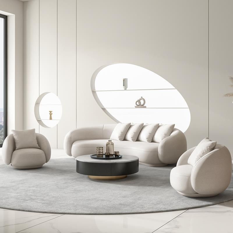 Sofá de brazo inclinado contemporáneo 25.6 "H Sofá de lana trasera curva en cremosa