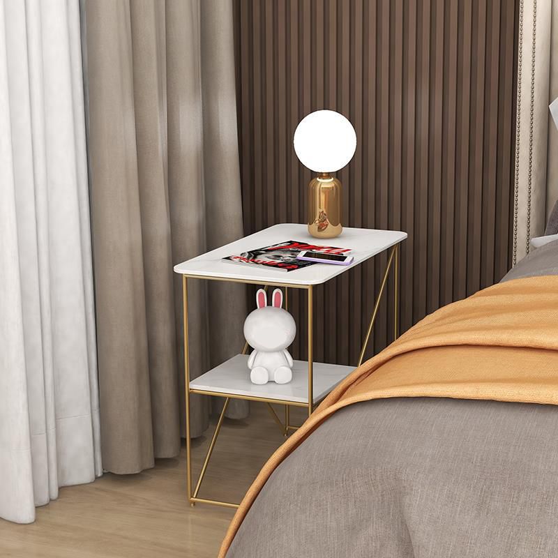 Mesa de noche de acento de metal de 25.59 "de 25.59" Mesa de noche industrial con 2 estantes