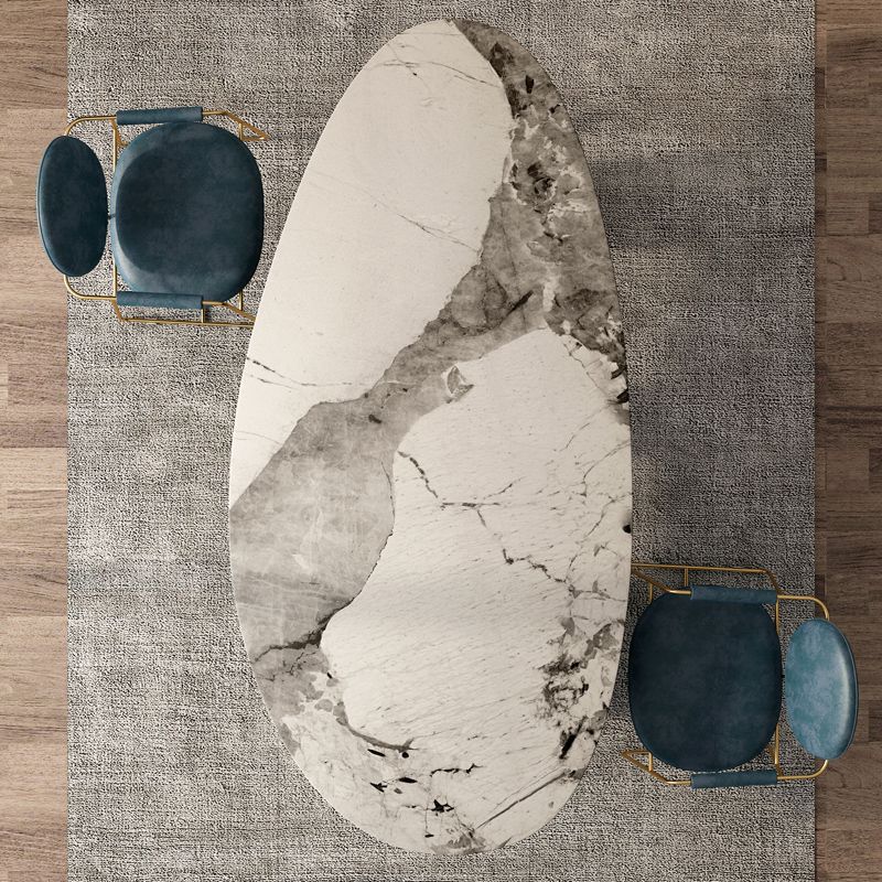 Luxury White Oval Stone Tabletop Dining Table with Gold Round Base